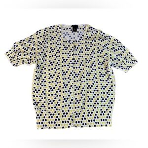 Ann Taylor Polka Dot Cardigan, 100% Cotton Yellow & Black Spring Size XL